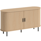 HOMCOM - Buffet mi-siècle cannelé 55 po avec portes coulissantes tambour - bois naturel-Les portes coulissantes cannelées et la silhouette ovale créent une esthétique élégante et raffinée