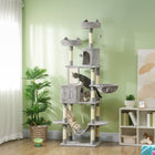PawHut - Grand arbre à chat 81 po avec poteaux à griffer, condos, lits - gris clair-Divers équipements pour se prélasser, se détendre et jouer 