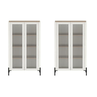 Manhattan Comfort - Ensemble de 2 armoires de décoration modernes Abbey 31,5 po - érable et blanc cassé-Armoire de décoration moderne pour bureau à domicile, salon, salle à manger et rangement supplémentaire, lot de 2