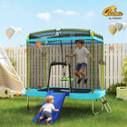 Qaba - Trampoline pour tout-petits 70 po x 47 po avec toboggan, balançoire, panier de basket, échelle et enceinte de sécurité - bleu clair-Un filet de protection de 59,8 po (152 cm) de haut et une housse de ressorts rembourrée assurent la sécurité des enfants 