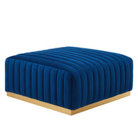Modway - Conjure Chenal Touffé Performance Velvet Ottoman - Marine d’or-Détails du tufting du chenal