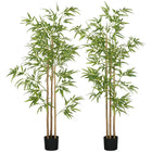 HOMCOM - Arbre de bambou artificiel 6 pi pour décoration intérieure de la maison - vert - lot de 2-Lot de deux. Magnifique bambou artificiel avec un design à trois troncs 