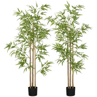 HOMCOM - Arbre de bambou artificiel 6 pi pour décoration intérieure de la maison - vert - lot de 2-Lot de deux. Magnifique bambou artificiel avec un design à trois troncs 