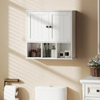 HOMCOM - Armoire murale de salle de bain style ferme, compartiments ouverts et 2 portes - blanc-Trois compartiments ouverts facilitent l'accès aux produits utilisés fréquemment