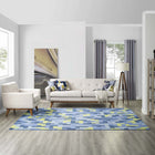 Modway - Andela Mosaïque de blocs imbriqués Tapis de comédie 8 pi l x 10 pi L - Bleu multicolore et vert olive pâle-Tissage serré à poil bas