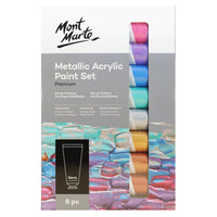 Mont Marte - Ensemble de 8 peintures acryliques métallisées de qualité supérieure - Métallisées-Effet métallique scintillant: Comprend 8 couleurs acryliques scintillantes qui ajoutent un effet métallique lustré aux projets artistiques, de décoration et d’artisanat