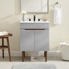 Modway - Harvest Vanette de salle de bain - Gris blanc-Pieds effilés en bois d’acajou