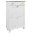 HOMCOM - Armoire à chaussures étroite avec 2 tiroirs basculants pour rangement - blanc-Style moderne, finition couleur unie et poignées dorées rehaussent l’attrait esthétique 