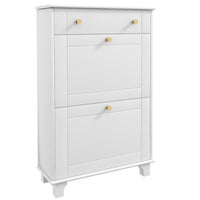 HOMCOM - Armoire à chaussures étroite avec 2 tiroirs basculants pour rangement - blanc-Style moderne, finition couleur unie et poignées dorées rehaussent l’attrait esthétique 
