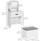 HOMCOM - Coiffeuse avec miroir rabattable et tabouret rembourré - 23,6 po L x 15,7 po l x 44,9 po H - blanc-Chaise rembourrée avec compartiment caché 