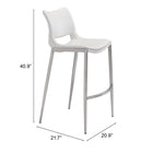 Zuo - Ace Tabouret de bar - Blanc/Argent - Ensemble de 2-6