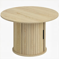 HOMCOM - Table basse ronde 31,5 po avec rangement - bois naturel-Le design à colonnes à lattes avec finition bois naturel ajoute de l’élégance et assure une stabilité robuste