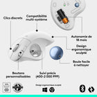 Logitech - Souris trackball sans fil Ergo M575S - Blanc cassé-Connexion facile, autonomie longue durée: connectez votre souris ergonomique sans fil via Bluetooth ou le récepteur USB Logi Bolt inclus, profitez d'une autonomie allant jusqu'à 18 mois (piles AA incluses) 
