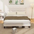 HOMCOM - Cadre de lit plateforme capitonné taille Queen avec tête de lit - blanc crème-Tête de lit rembourrée à surpiqûres carrées ajoutant une touche chaleureuse et moderne 