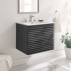 Modway - Render Support mural de 24" Vanette de salle de bain - Blanc charbon-Coiffeuse à grains de noyer