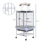 PawHut - Cage à oiseaux 64 po H, plateau amovible, dessus de jeu, étagère de rangement - argent-Plusieurs portes pour un accès facile et les tâches quotidiennes 