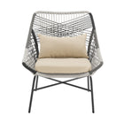 Manhattan Comfort - Ensemble de conversation de patio moderne Ashland 3 pièces - Crème - Ensemble de 5-Structure en acier inoxydable enveloppée de corde en PE idéale pour l'extérieur