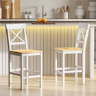 HOMCOM - Tabourets de bar hauteur comptoir avec dossier croisé et repose-pieds - naturel - paquet de 2-Surface peinte résistante à l’eau et facile à nettoyer 
