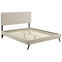 Modway - Macie Tissu Lit à plateforme Queen avec pieds ronds et écartés, Beige-Rembourrage fin en polyester