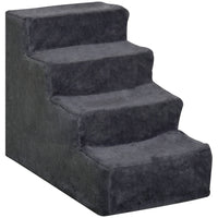 PawHut - Escalier pour animaux à 4 marches, escalier pour chat, pour grimper sur le lit - gris foncé-Aidez à prévenir les blessures des animaux causées par les sauts sur les meubles grâce à nos escaliers adaptés aux animaux 
