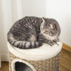 PawHut - Arbre à chat 3 trous, 15 po x 28 po - kaki et brun-Convient pour un chat pesant moins de 9 lb (4 kg)