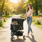 PawHut - Poussette pour animaux de luxe à 3 roues avec frein, auvent - noir-Fenêtres en maille respirante pour garder les animaux au frais et à l'aise 
