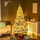 HOMCOM - Arbre de Noël artificiel floqué de neige de 6 pieds avec lumières-Les lumières LED blanc chaud consomment peu d'énergie et sont froides au toucher 
