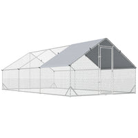 PawHut - Grande cage à poules galvanisée, enclos avec accès piéton 9,8 pi x 19,7 pi x 6,6 pi-Convient pour l’élevage de poules, lapins, canards et autres animaux 