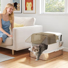 PawHut - Boîte à litière pour chat, enceinte facile à nettoyer avec pelle et couvercle rabattable - blanc-Le grand couvercle à rabat offre un accès complet pour un nettoyage facile 