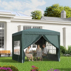 Outsunny - Tente de réception d'extérieur pliante 10 pi l x 10 pi L avec sac de transport, vert foncé-Partie du toit avec une sous-couche gris clair pour réduire les rayons UV et la chaleur