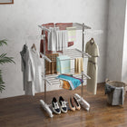 HOMCOM - Séchoir à linge pliable à 3 niveaux pour intérieur - blanc-Comprend des étagères réglables en hauteur à 3 niveaux avec des pinces ondulées et 2 ailes latérales avec fentes 