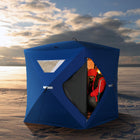 Outsunny - Tente De Pêche Sur Glace Pop-Up 2-4 Personnes, Abri Portable Avec Fenêtres Coupe-Vent - Bleu-Accessoires : 8 piquets de sol, 4 boucles de corde 
