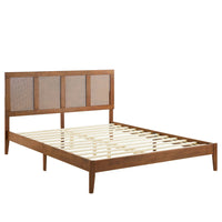 Modway - Sirocco Rotin et bois Lit plateforme Queen, Noyer-Lit à plateforme queenne avec tête de lit