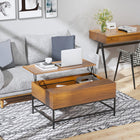 HOMCOM - Table basse à plateau relevable avec compartiment de rangement caché - teck-Table basse relevable avec espace de rangement caché pour vos objets