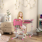 Qaba - Ensemble bureau et chaise pour enfants à hauteur réglable avec plateau inclinable - rose-Plateau inclinable jusqu'à 45° pour un confort ergonomique et une bonne posture  
