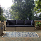 Modway - Ariana Treillis floraux vintage à l’intérieur et à l’extérieur Tapis 9 pi l x 12 pi L - Bleu et beige-Dessous en caoutchouc de prise