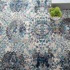 Modway - Entourage Treillis marocain floraux vieillis Kensie Tapis de comédie 8 pi l x 10 pi L - Ivoire et bleu-Protégez les planchers contre le passage des piétons / du mobilier