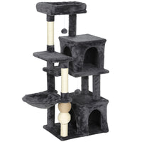 PawHut - Arbre à chat multi-niveaux avec 2 niches et hamac - gris foncé-Comprend plusieurs niveaux avec des condos et un hamac pour s'amuser à grimper 