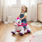 Qaba - Licorne électrique 12v pour enfants - cheval électrique à monter avec jouet carotte - blanc-Touchez sa tête pour entendre des sons adorables et voir sa corne s’illuminer magiquement 
