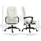 Vinsetto - Chaise de bureau de massage à vibrations 7 points avec roulettes pivotantes - blanc-Repose‑pieds rétractable pour surélever les pieds en position allongée