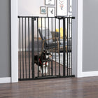 PawHut - Porte pour animaux 41" avec porte de passage - Noir-La porte peut se fermer automatiquement lorsque son angle d’ouverture est inférieur à 90°, et rester ouverte lorsqu’il dépasse 90° (ne peut pas se fermer lorsque l’angle est inférieur à 15°)