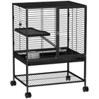 PawHut - Cage à deux niveaux pour furets, rats, cochons d’Inde 24 po L x 18 po l x 34 po H - noir-Se déplace facilement grâce aux roulettes, deux roues avec freins 