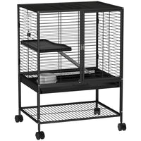 PawHut - Cage à deux niveaux pour furets, rats, cochons d’Inde 24 po L x 18 po l x 34 po H - noir-Se déplace facilement grâce aux roulettes, deux roues avec freins 