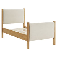 Modway - Maven Taille jumelle Tissu tapis Lit de plateforme, Chêne d’ivoire-Cadre de lit en bois