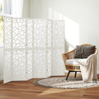 HOMCOM - Paravent autoportant à 6 panneaux motif géométrique pour chambre - blanc-Matériau : Tissu non tissé, bois de paulownia  
