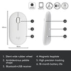 Logitech Pebble souris sans fil avec Bluetooth ou récepteur 2,4 GHz - Blanc-Dimensions : 107 x 59 x 26,5 mm