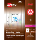 Étiquettes électrostatiques repositionnables Avery – 8 1/2 po x 11 po – Transparentes – 8 étiquettes-Étiquette électrostatique transparente