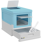 PawHut - Bac à litière fermé pour chat avec pelle, plateau, entrée par le haut, pliable - bleu-Entièrement fermé avec des portes battantes rigides sur les entrées pour éviter les odeurs 