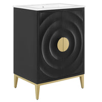 Modway - Beau 24" Vanité de salle de bain avec lavabo - Blanc Noir-Bassin en céramique blanche avec trous de robinet élargis de 8"