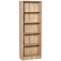 HOMCOM - Bibliothèque 5 niveaux avec étagères réglables pour salon, bureau à domicile - bois naturel-Étagère de rangement à 5 niveaux pouvant être utilisée comme bibliothèque ou armoire 